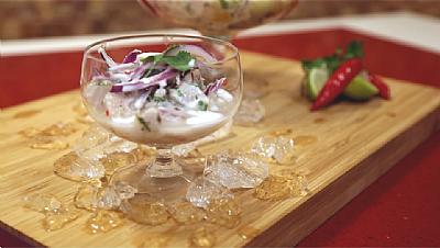 Ceviche de Peixe Branco com Leite de Coco