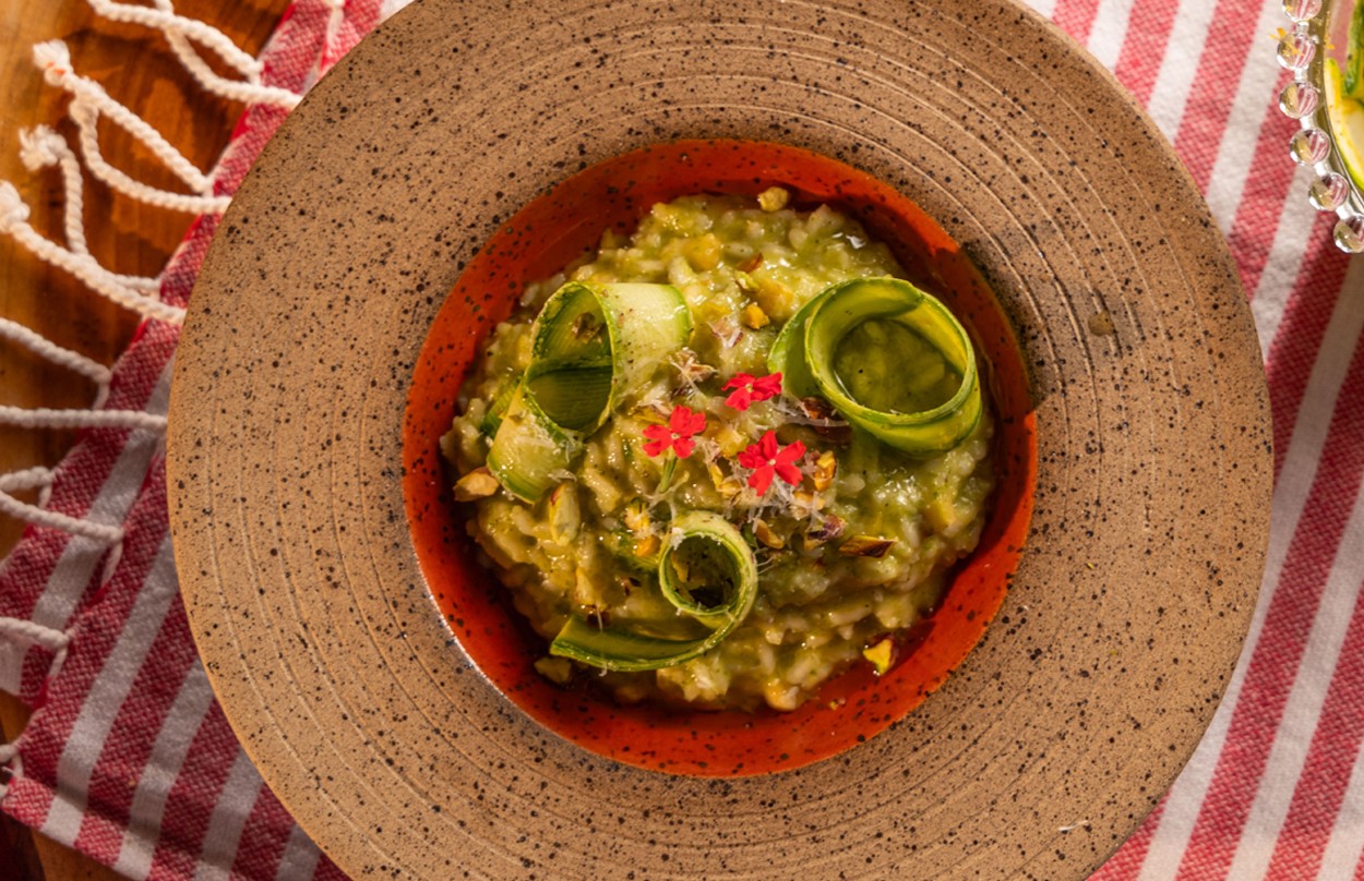 Risoto de abobrinha e água de coco